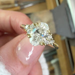 oval lab grown trefoil diamond yellow gold engagement ring