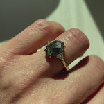 18ct yellow gold salt and pepper hexagon diamond engagement trilogy ring
