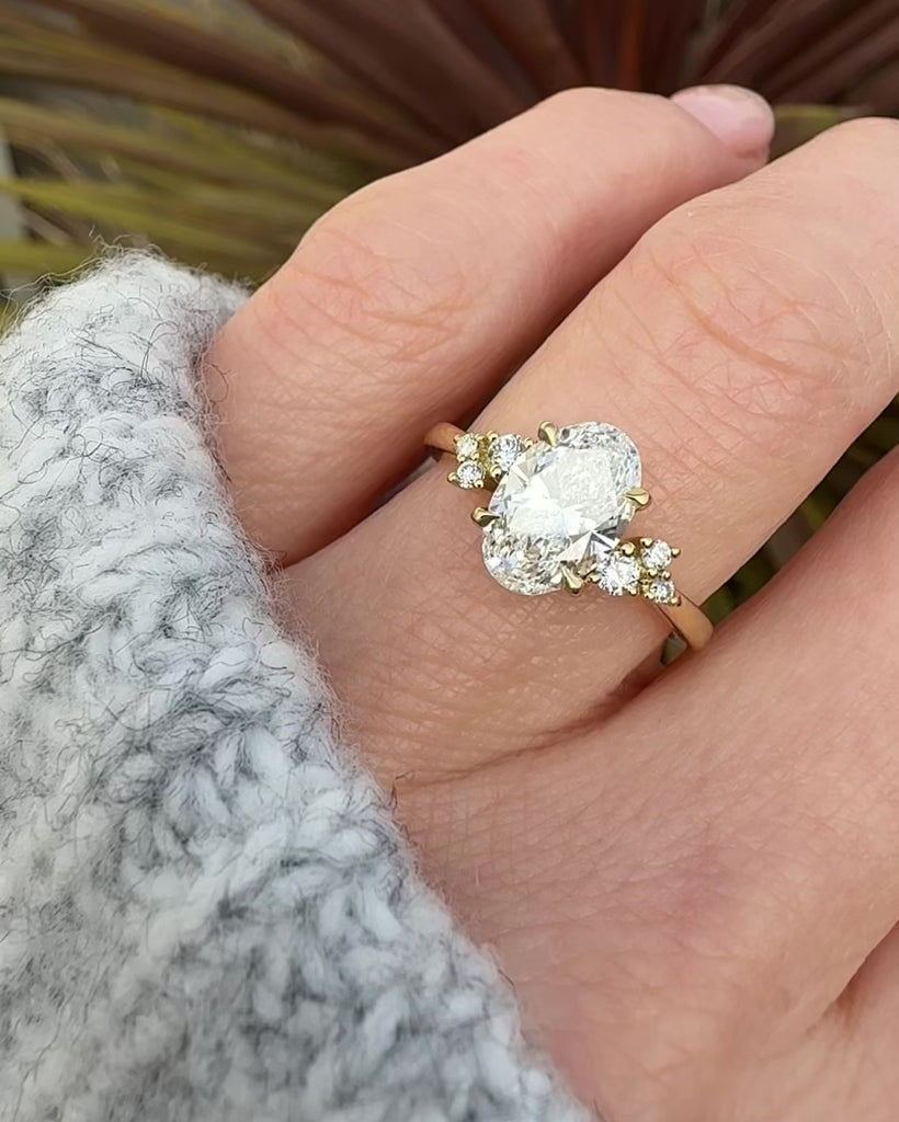 one of a kind oval lab grown diamond engagement ring in yellow gold