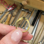 18ct yellow gold emerald cut trilogy ​teal sapphire rings