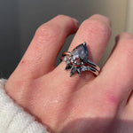 Pear Rose Cut Dark Salt and Pepper Diamond Solitaire Engagement Ring