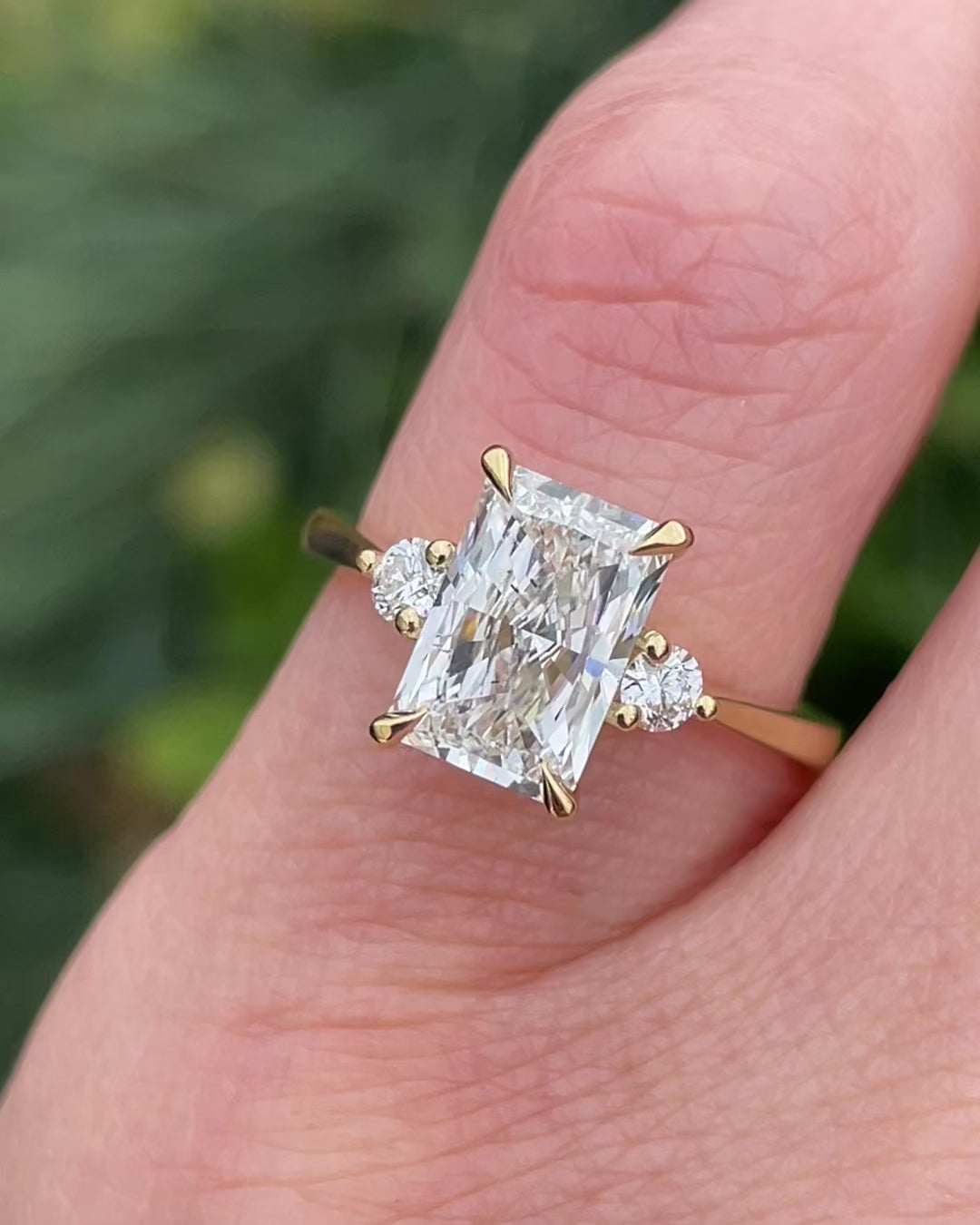 One of a Kind Lab-Grown Diamond Trilogy Engagement Ring, 18ct yellow gold