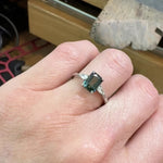 Platinum Emerald Shape Teal Sapphire Engagement Ring