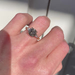 18ct yellow gold salt and pepper brilliant round cut diamond engagement trilogy ring