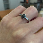 18ct white gold salt and pepper hexagon diamond engagement solitaire ring