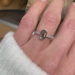 Platinum salt and pepper hexagon diamond engagement pavé ring