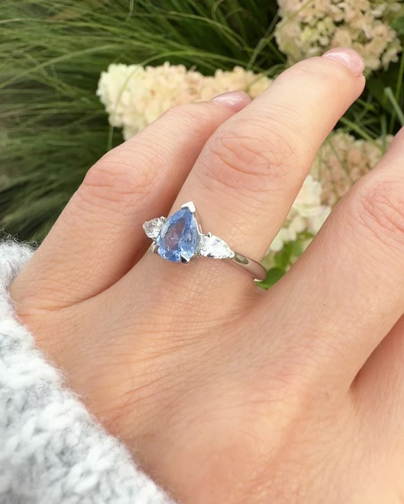 Pear Shape Blue Sapphire Engagement Ring, Luna Setting