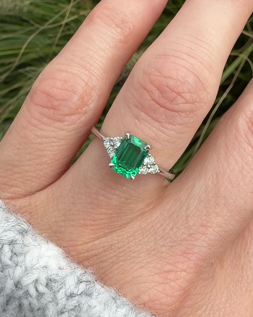 Lab-Grown Emerald Cut Emerald Engagement Ring