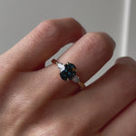 18ct yellow gold oval trilogy ​teal sapphire rings