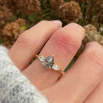 18ct yellow gold salt and pepper pear diamond engagement trilogy ring