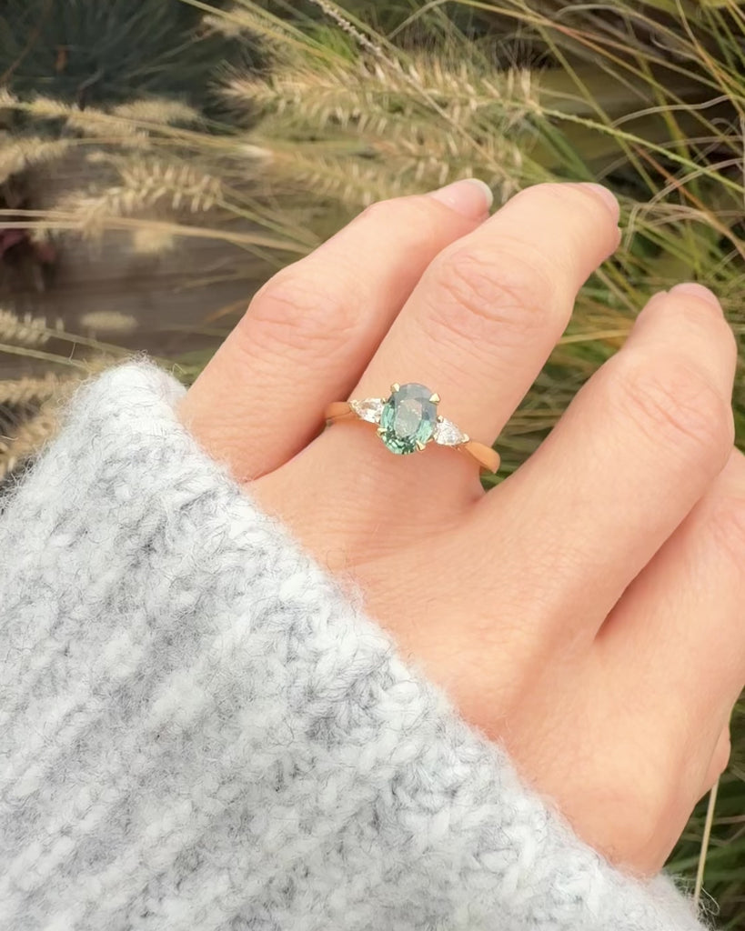 Oval Unheated Green Sapphire Engagement Ring