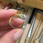 18ct yellow gold emerald cut trilogy lab grown diamond ring UK