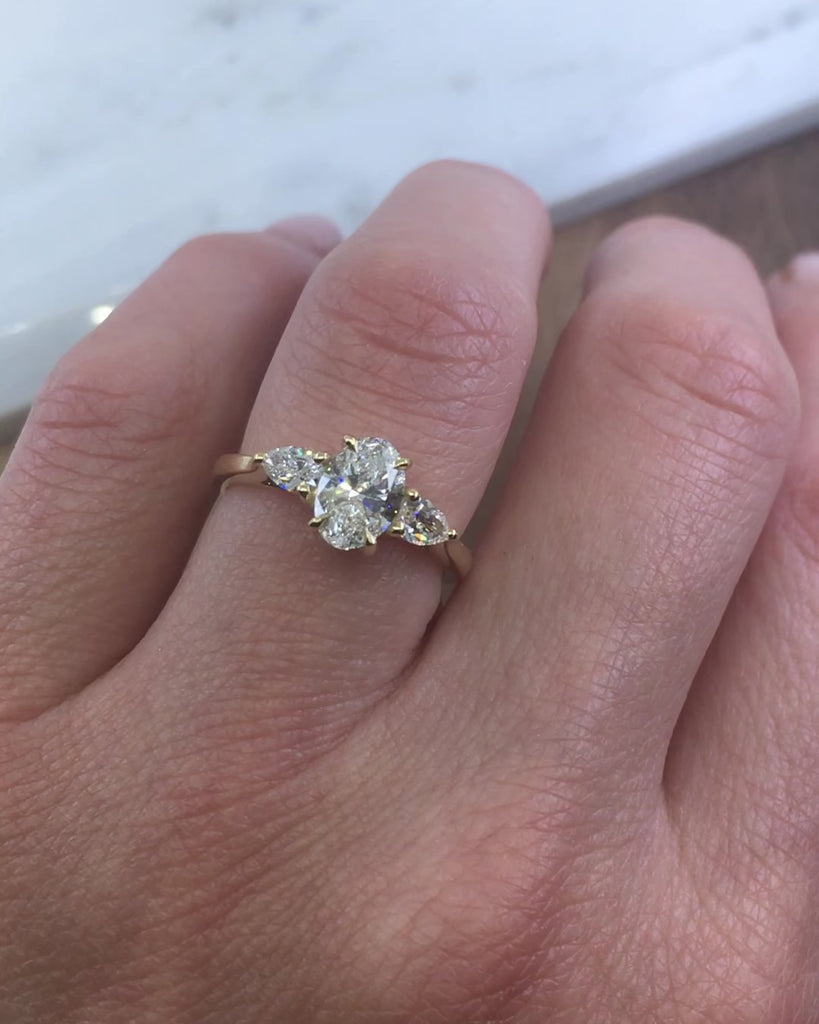 18ct yellow gold oval trilogy lab grown diamond ring UK