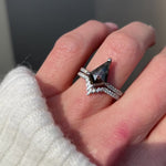 Platinum salt and pepper kite diamond engagement pavé ring