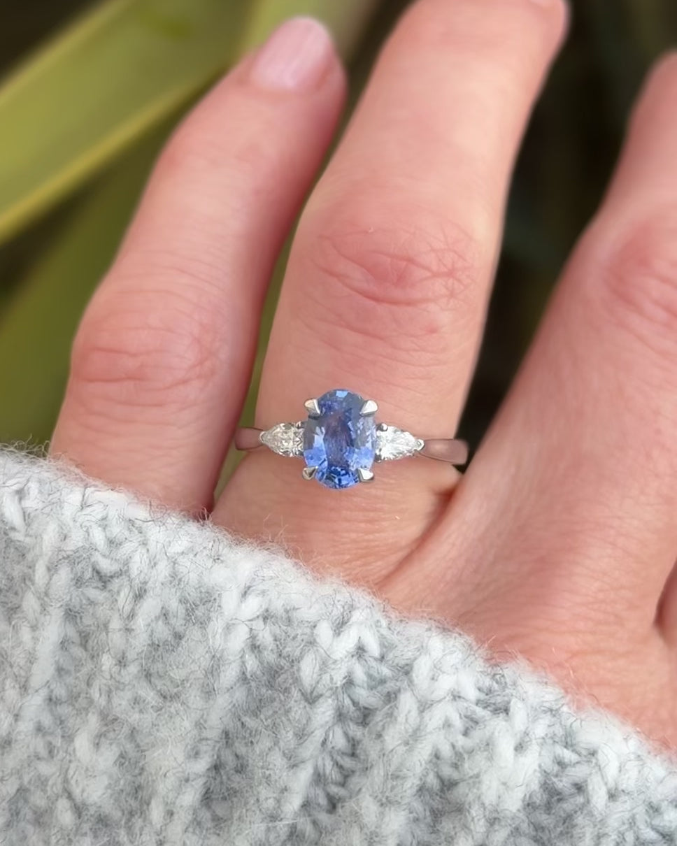 oval blue sapphire engagement ring