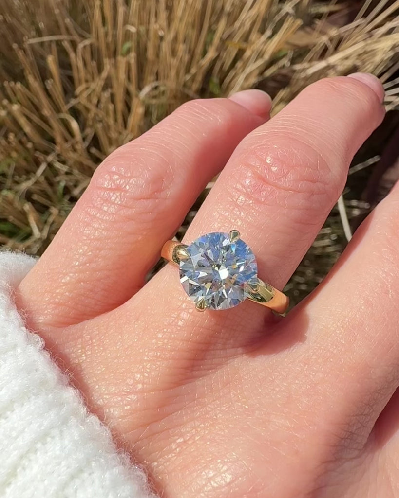 round lab grown diamond solitaire engagement ring in yellow gold
