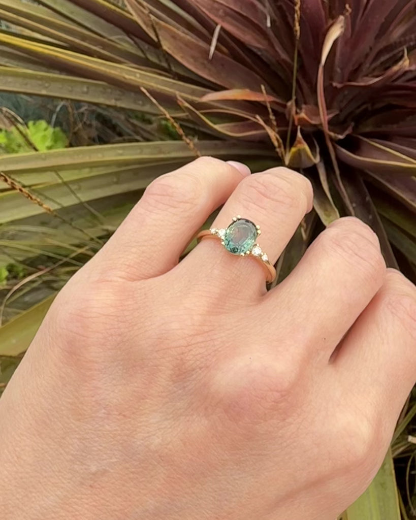 Oval Teal Montana Sapphire Engagement Ring