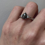 Platinum salt and pepper pear diamond engagement trilogy ring