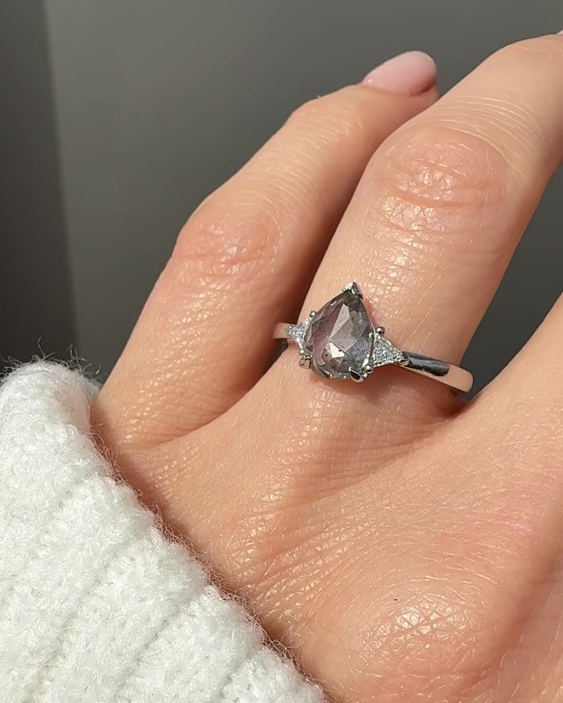 Pear Shape Salt and Pepper Diamond Engagement Ring