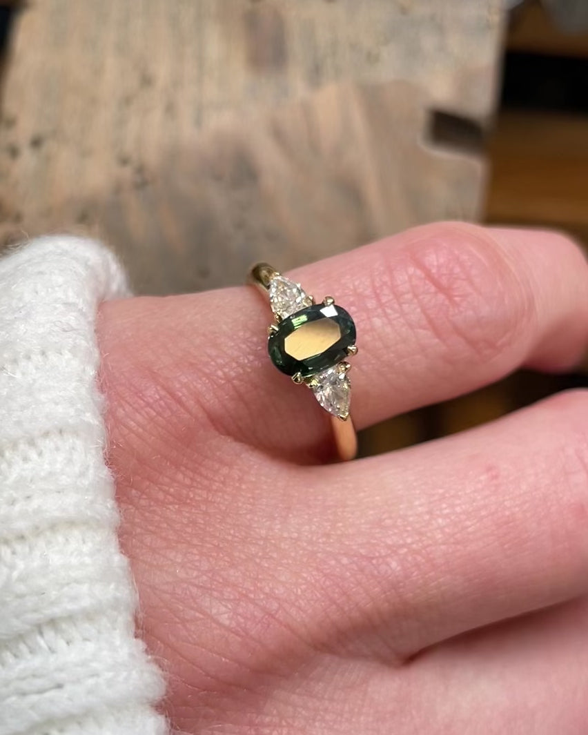 Oval Green Sapphire Engagement Ring Trilogy