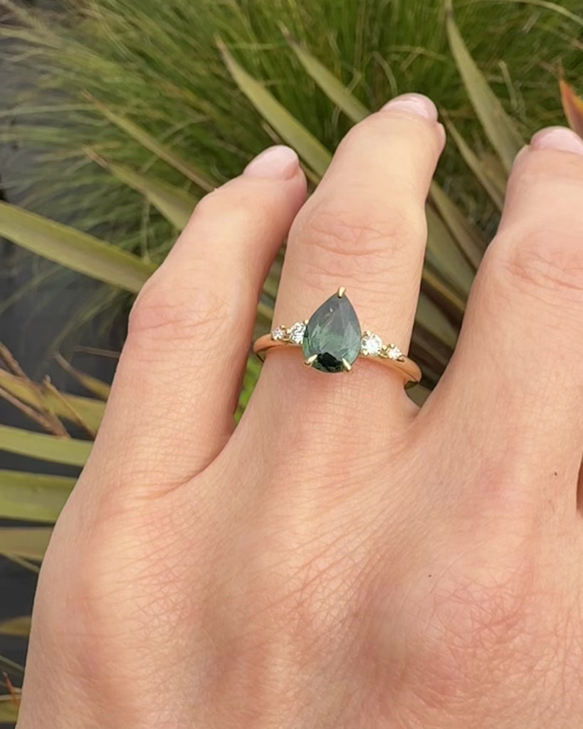 Pear Green Sapphire Engagement Ring