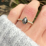 18ct yellow gold salt and pepper pear diamond engagement pavé ring