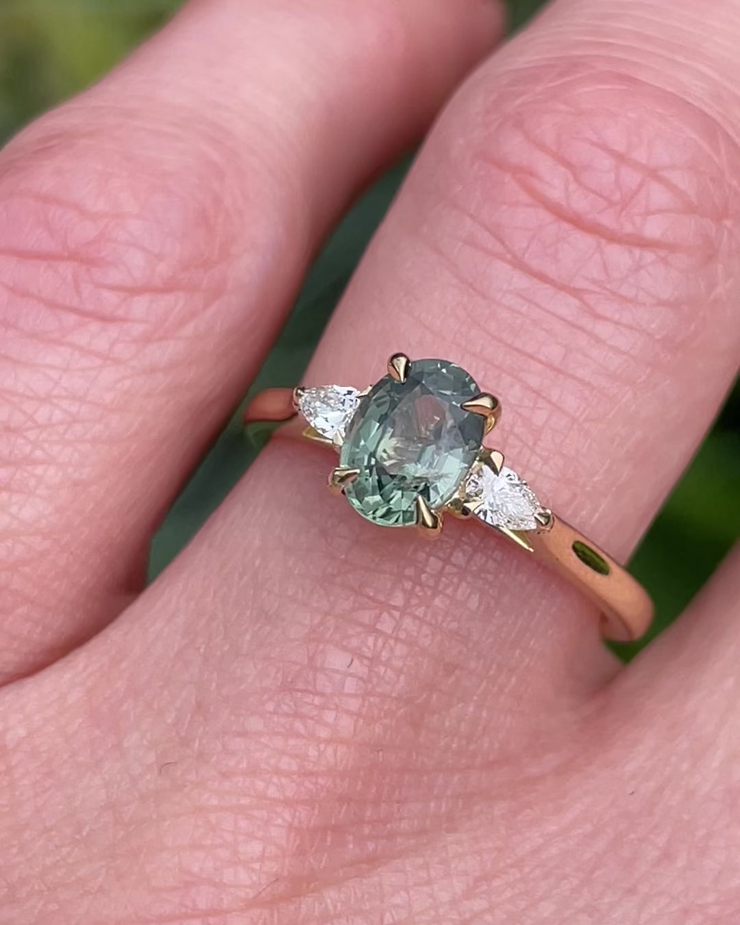 Oval Green Sapphire Engagement Ring, Luna Setting