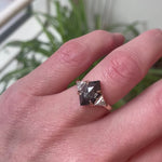 18ct yellow gold salt and pepper hexagon diamond engagement trilogy ring