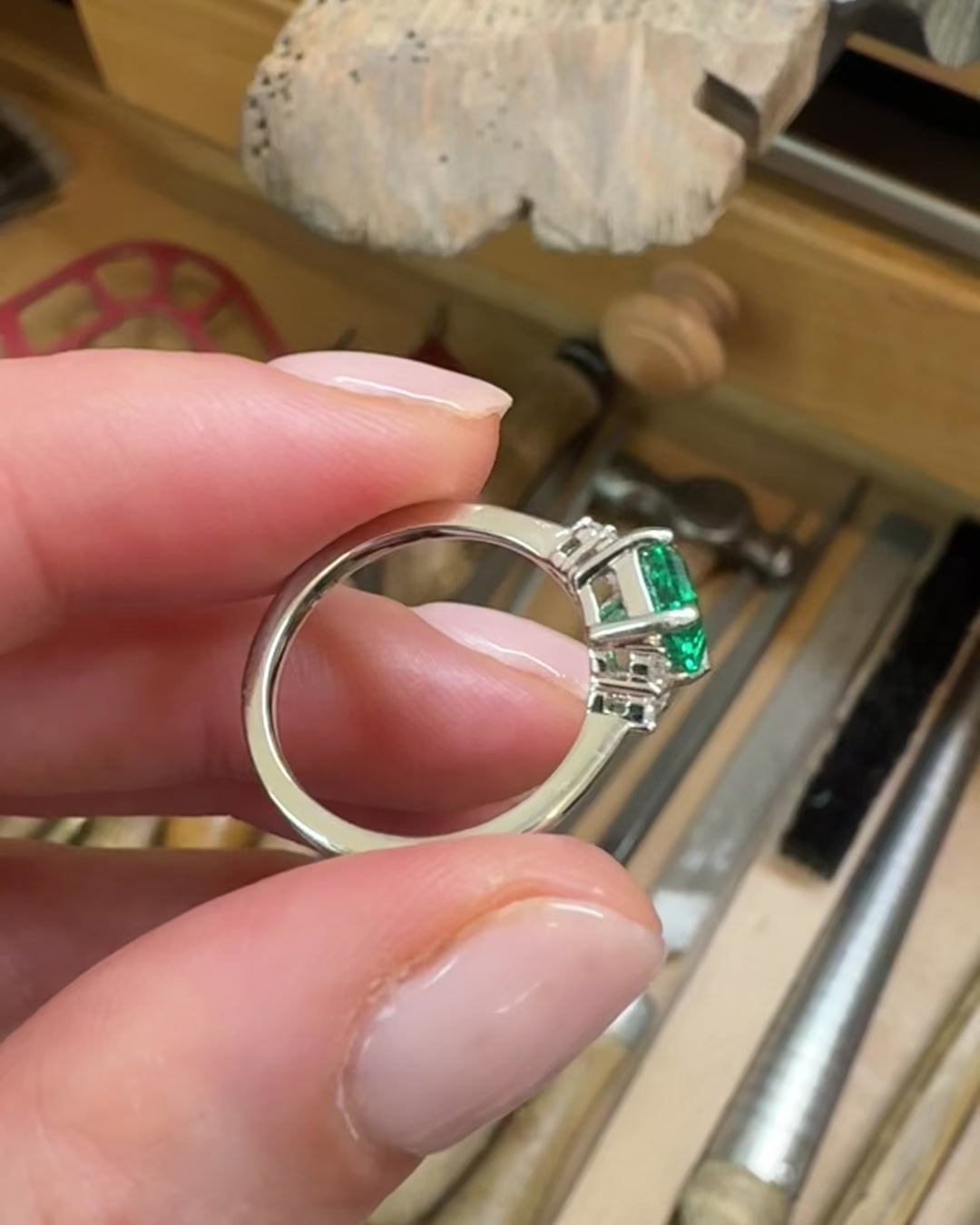Lab-Grown Emerald Cut Emerald Engagement Ring