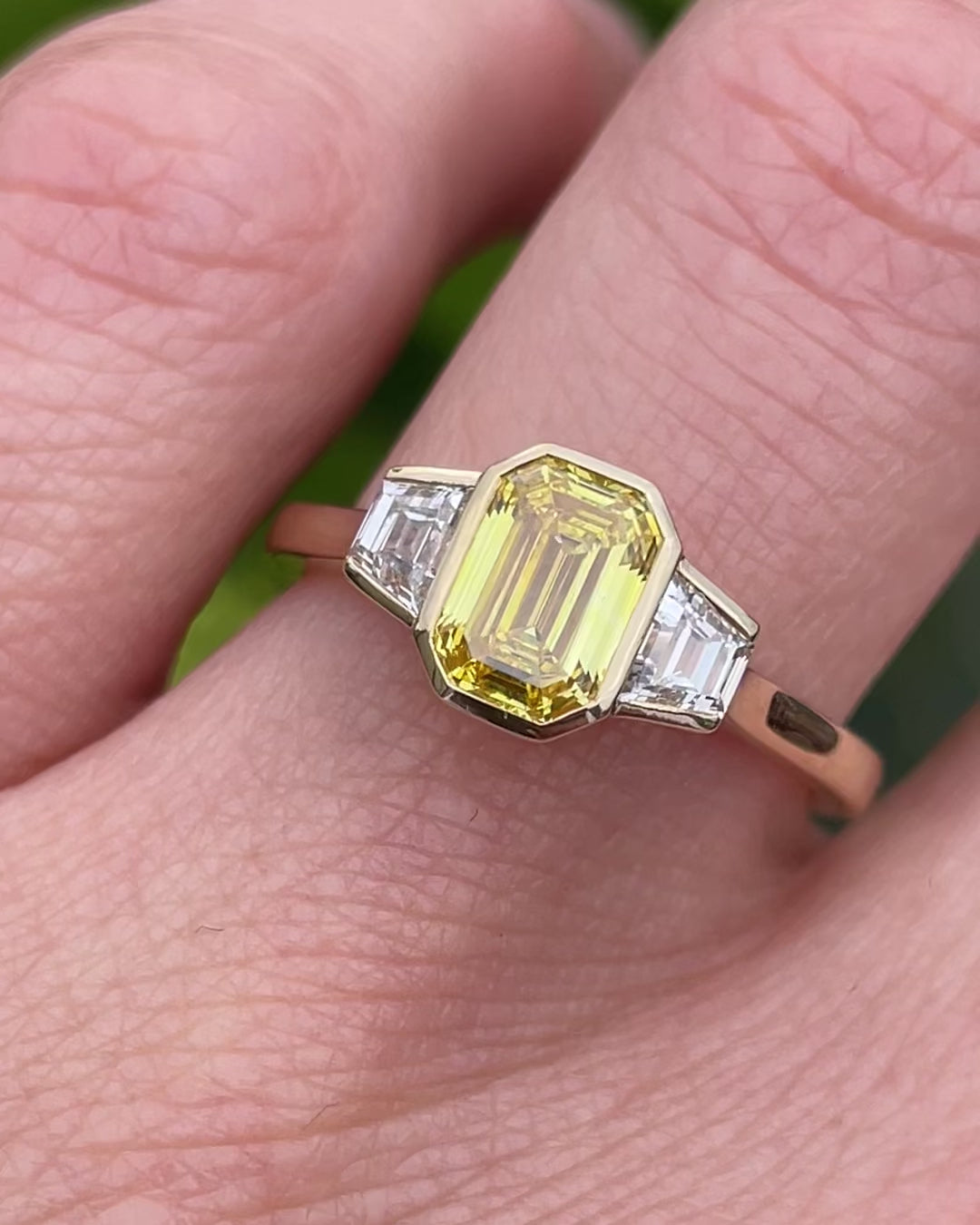 Emerald Cut Lab-Grown Yellow Diamond Engagement Ring, One Of A Kind