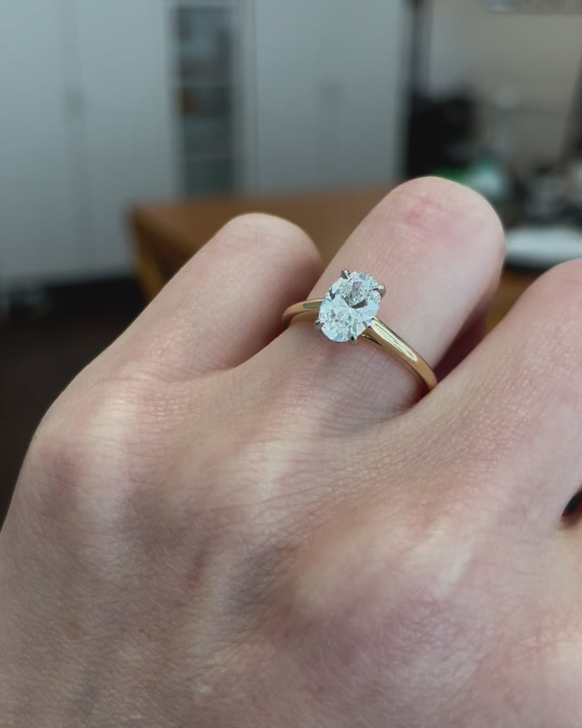 18ct yellow gold oval solitaire lab grown diamond ring UK