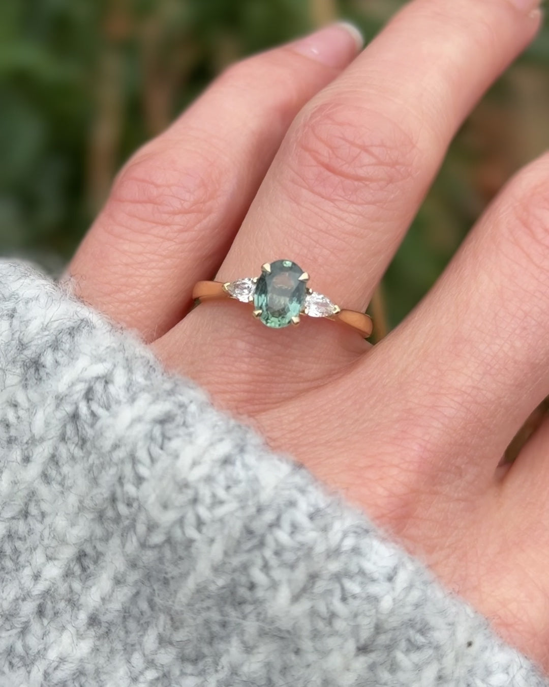 Oval Green Sapphire Engagement Ring