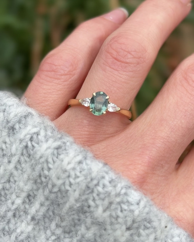 Oval Green Sapphire Engagement Ring