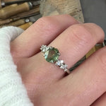 oval green sapphire platinum engagement ring