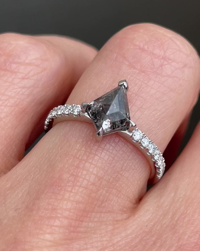 Kite Salt and Pepper Diamond Engagement Ring, Pavé Platinum Setting