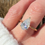 pear shape lab grown diamond yellow gold solitaire engagement ring