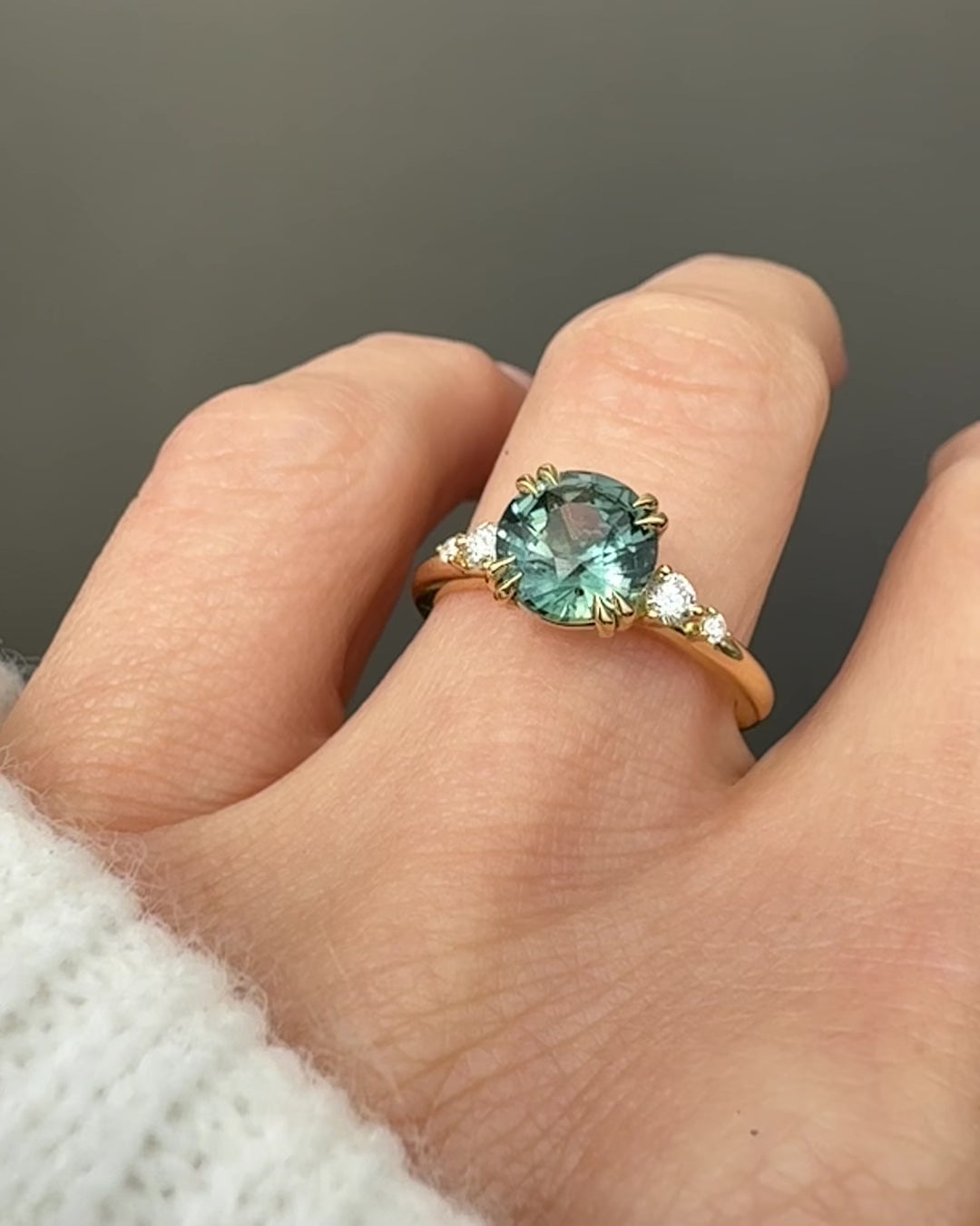 Round Teal Sapphire Engagement Ring