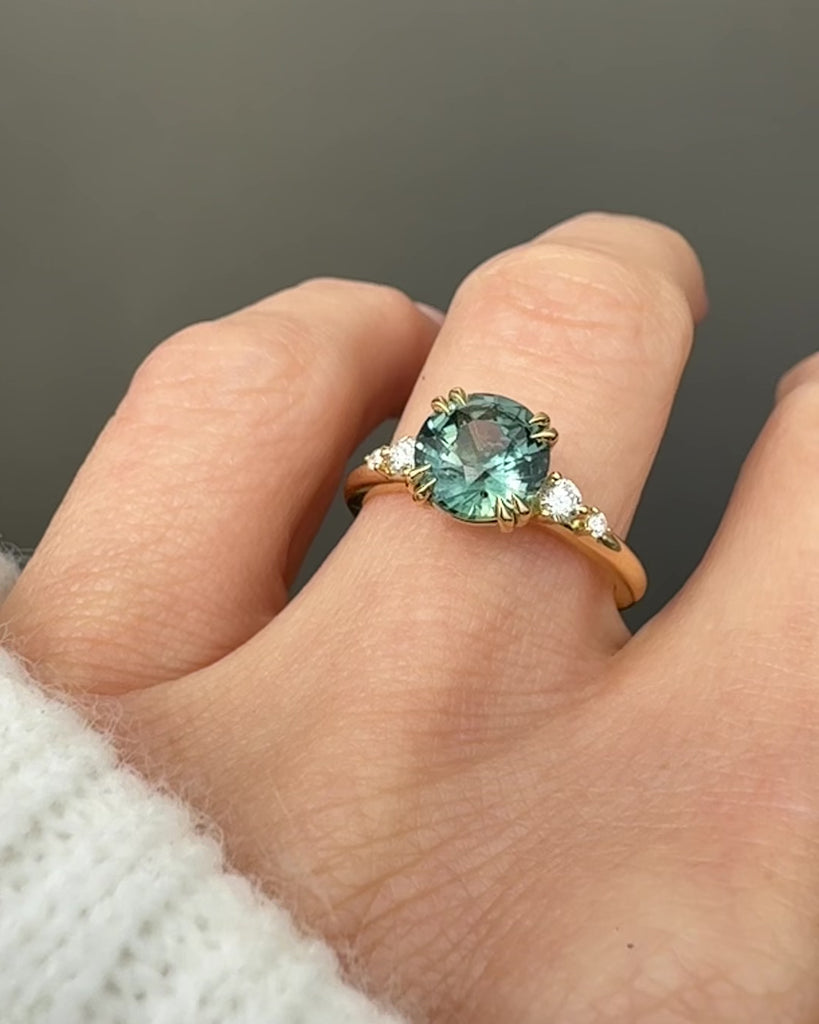 Round Teal Sapphire Engagement Ring