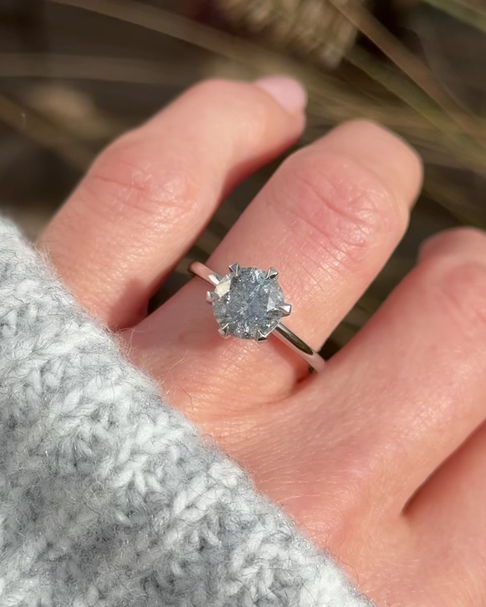 round brilliant cut salt and pepper diamond solitaire ring