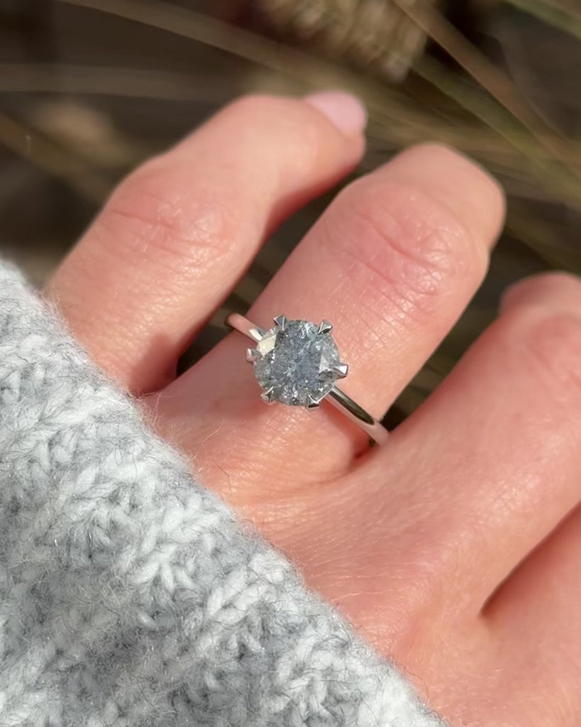 round brilliant cut salt and pepper diamond solitaire ring