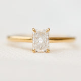 radiant cut lab grown diamond engagement solitaire ring in yellow gold