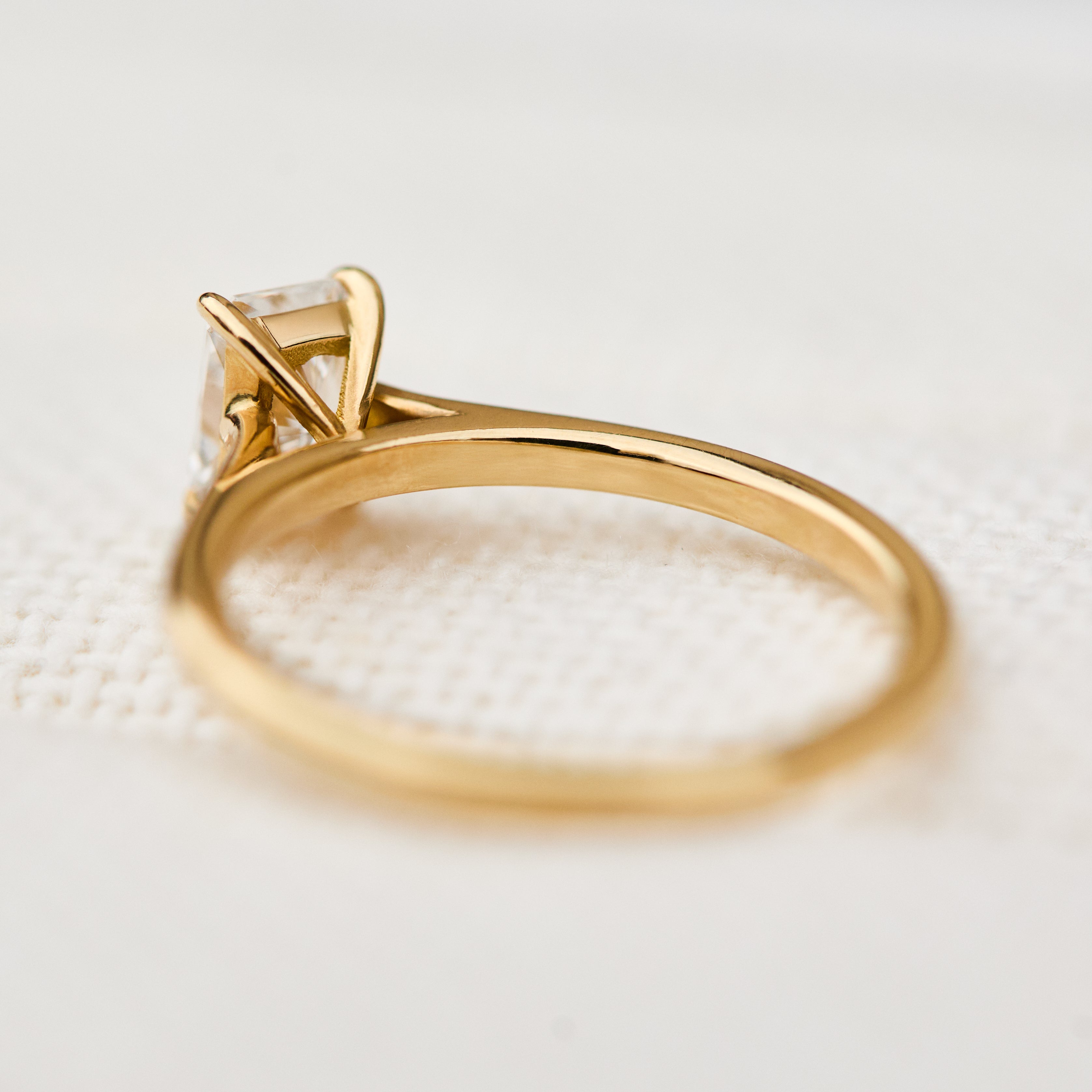 radiant cut lab grown diamond engagement solitaire ring in yellow gold