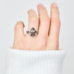 Pear Rose Cut Dark Salt and Pepper Diamond Solitaire Engagement Ring