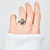 Pear Rose Cut Dark Salt and Pepper Diamond Solitaire Engagement Ring