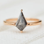 rose gol kite shape salt and pepper diamond engagement ring