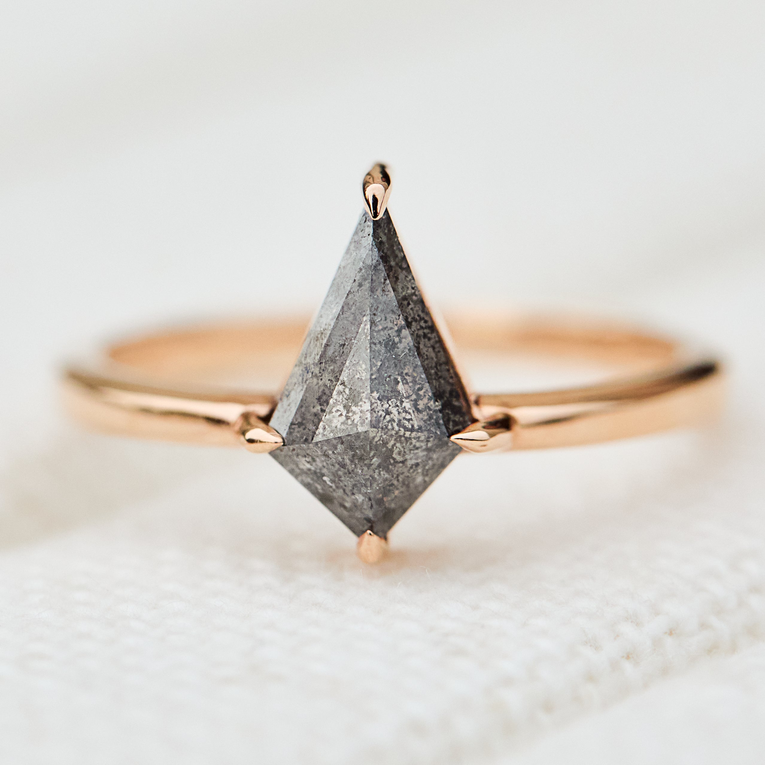 rose gol kite shape salt and pepper diamond engagement ring