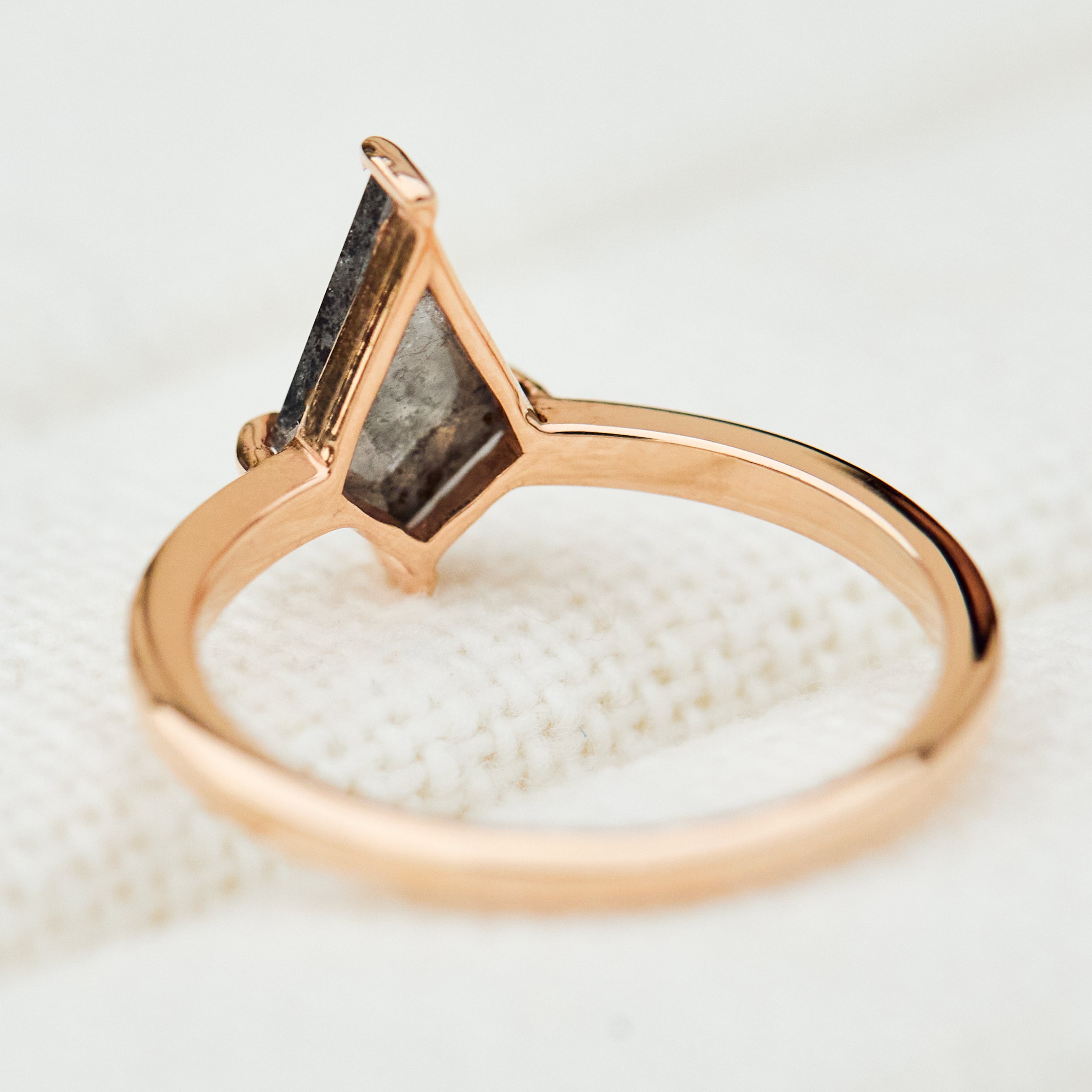 rose gol kite shape salt and pepper diamond engagement ring