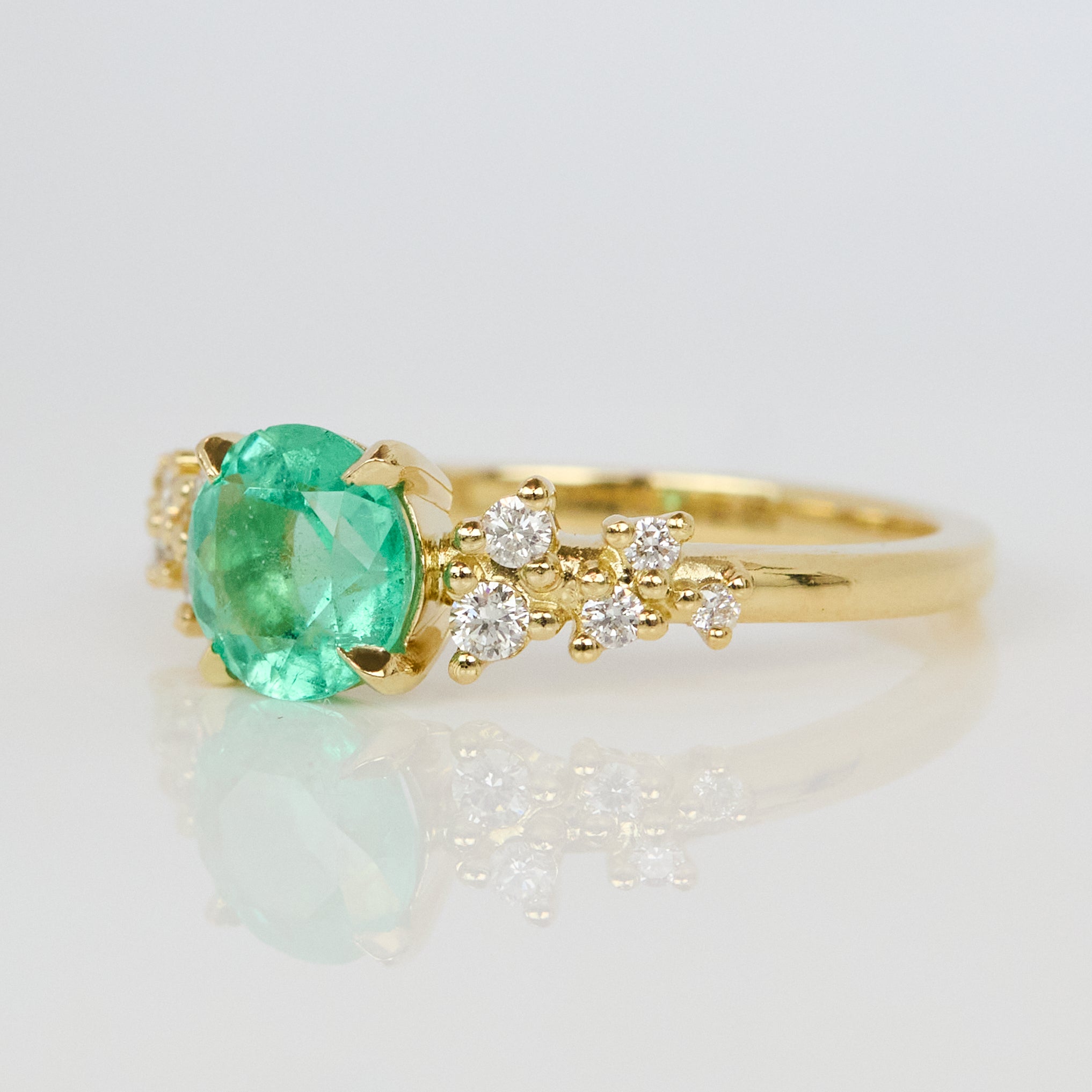 Round Brilliant Cut Colombian Emerald Engagement Ring