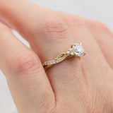 round diamond one of a kind engagement ring set in 18ct yellow gold