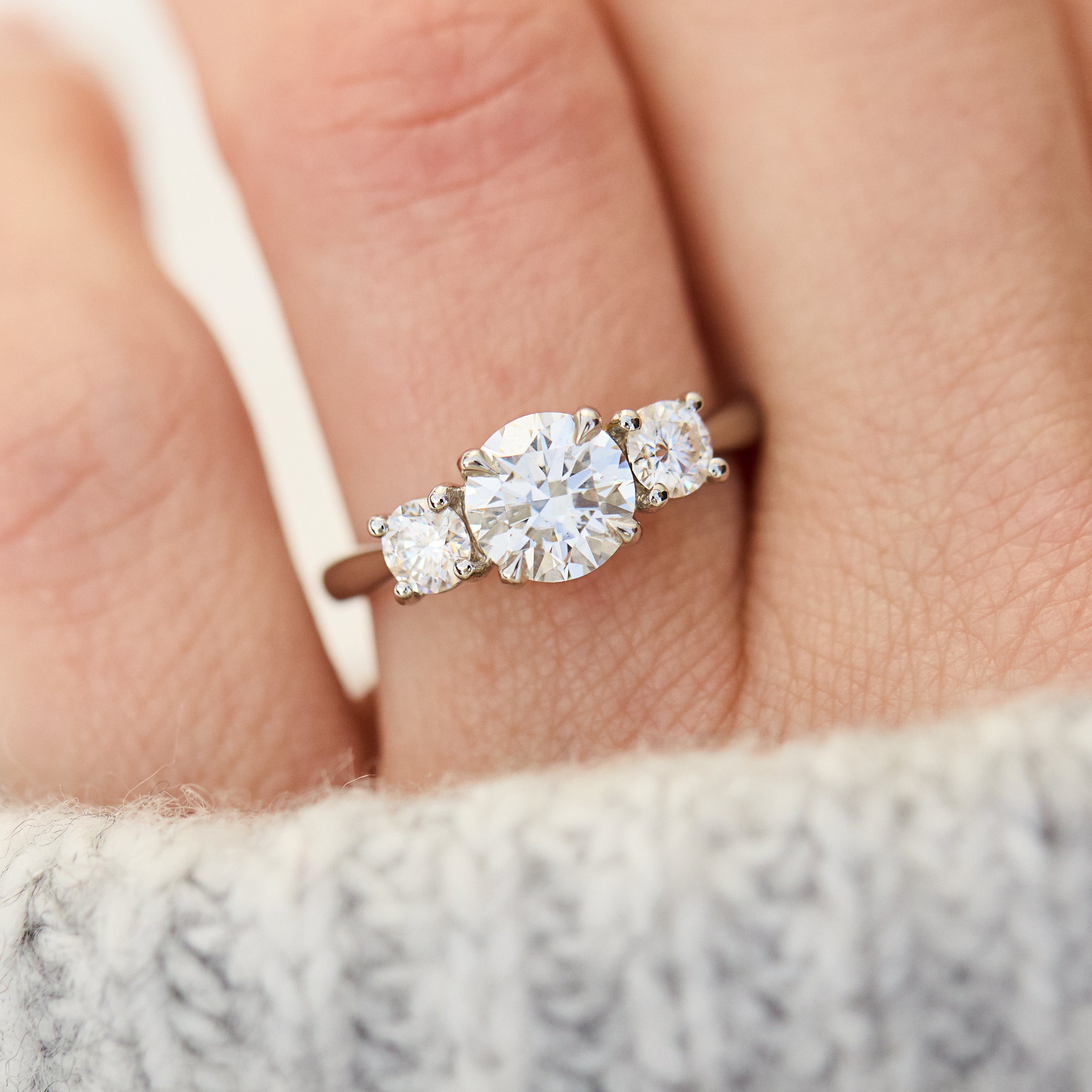 Round Brilliant Cut Lab-Grown Diamond Engagement Ring Trilogy